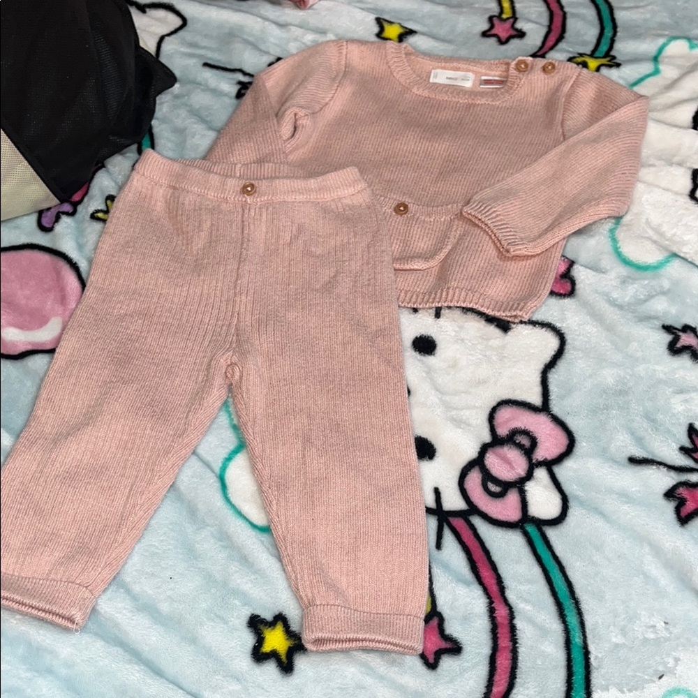 Pink Knit Baby Sweater and Pants Set